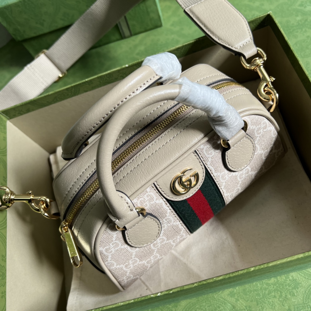 Gvc*1 ophidia mini gg top handle bag beige and white 724606 - 21x 12 x 10cm