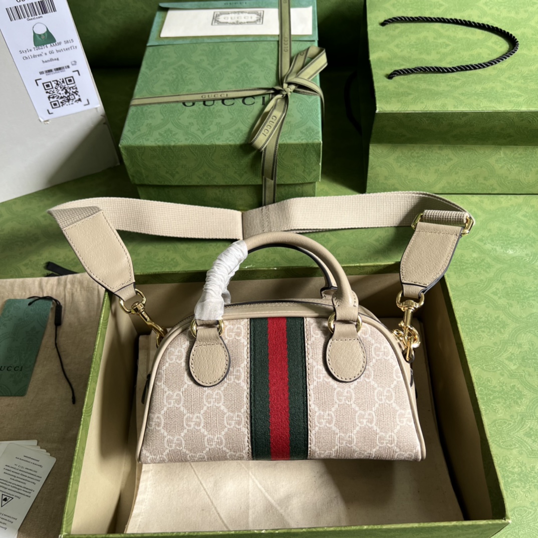 Gvc*1 ophidia mini gg top handle bag beige and white 724606 - 21x 12 x 10cm