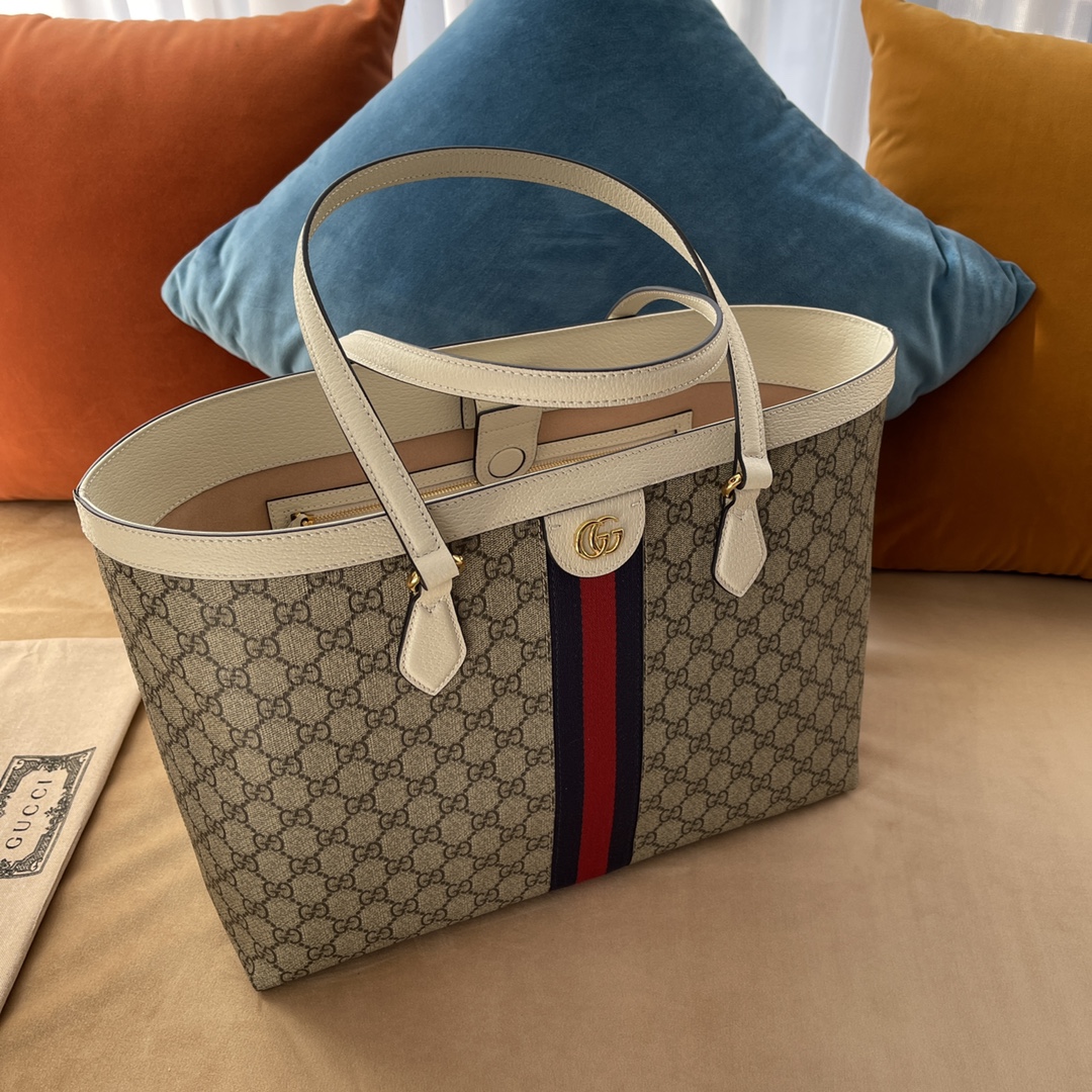Gvc*1 ophidia gg medium tote oatmeal leather 739730 - 38 x 28 x 14cm