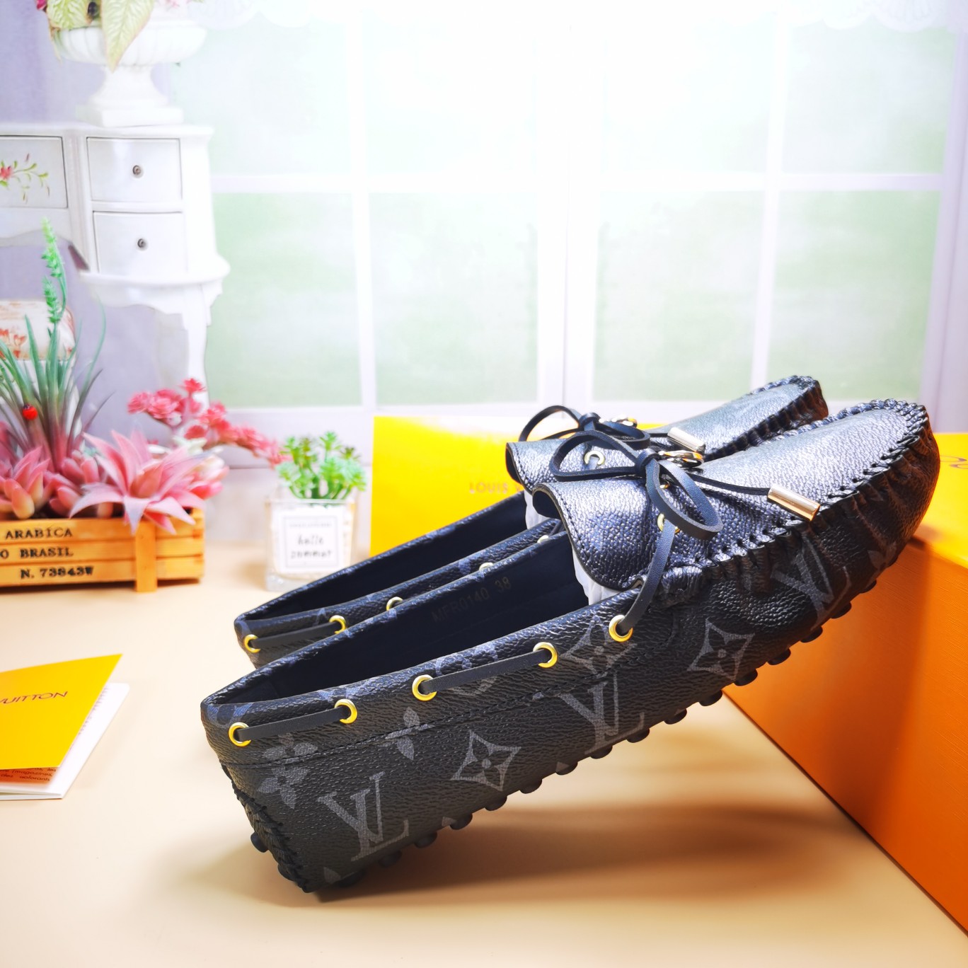 LV flat black monogram shoe cawhide sheepskin 35-46