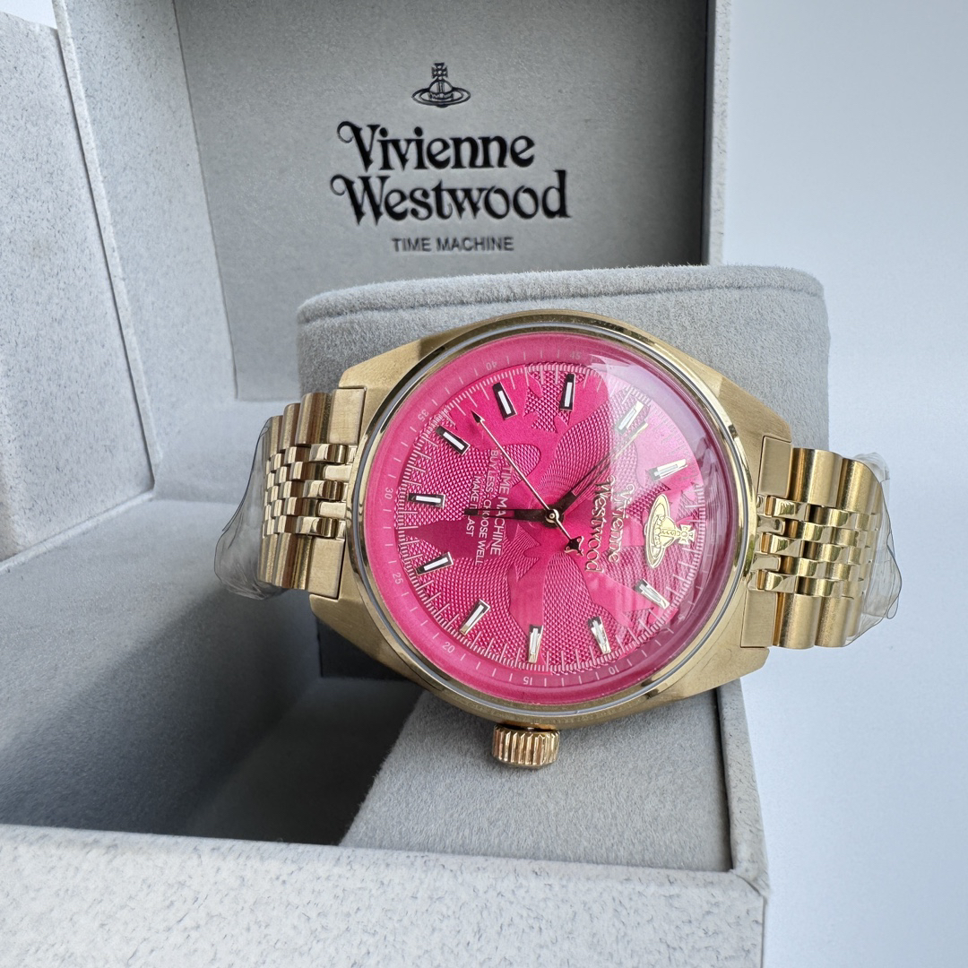 u1u1enne westwood queen mother red dragon fruit rose dial stainless steel strap pink dial women